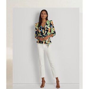 Lauren RL Black Label Floral Classic Peplum Cottagecore Belted Wrap Top XXL NWOT